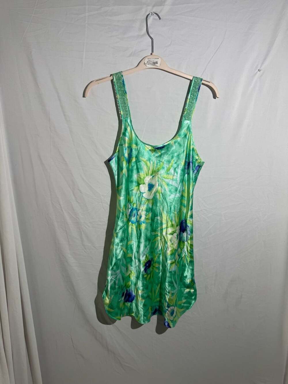 Secret Treasures Vintage Mint Green Floral Slip Dress Womens Medium Satin Chemis